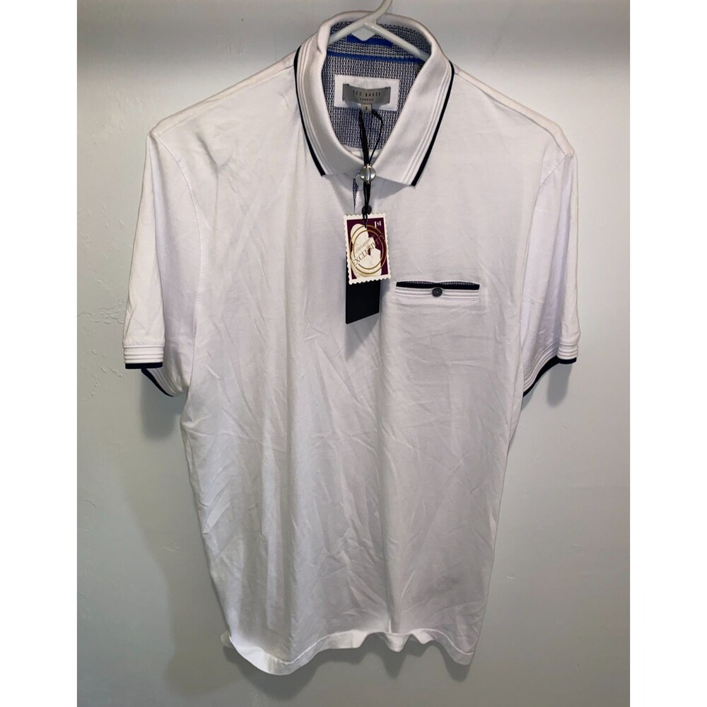 Ted Baker London Derry Flat Knit Collar Polo Shirt White Mens 5 L NEW NWT